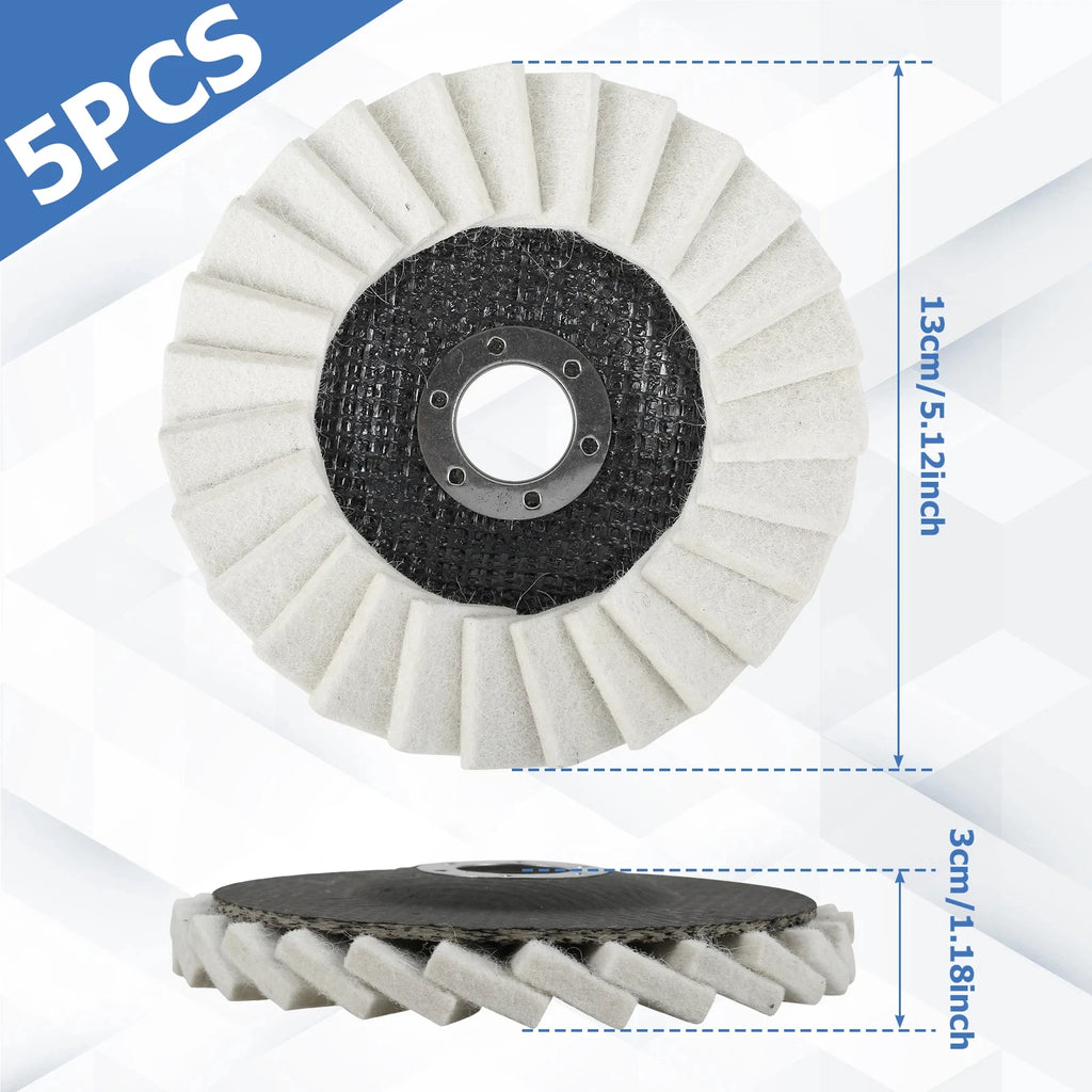 5Pcs 130 MM Polishing Wheel 5inch Wool Flap Disc Set Felt Flap Polishing Wheel Disc Grinder Attachment Buffing Metal Derusting Zpaxo