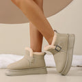 Flat Snow Boots Winter New Round Toe Deep Mouth Suede Metal Buckle Wool Protective and Non-slip Platform Warm Cotton Boots Zpaxo Beige 37