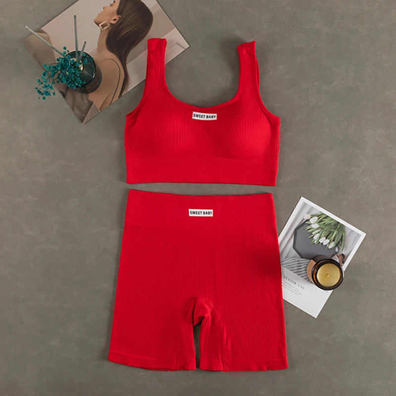 Women Seamless Yoga Set Fitness Workout Suits Sport Bra High Waist Leggings Sexy Deep-V Gym Clothing 2024 New Sportswear Zpaxo red Uniform size