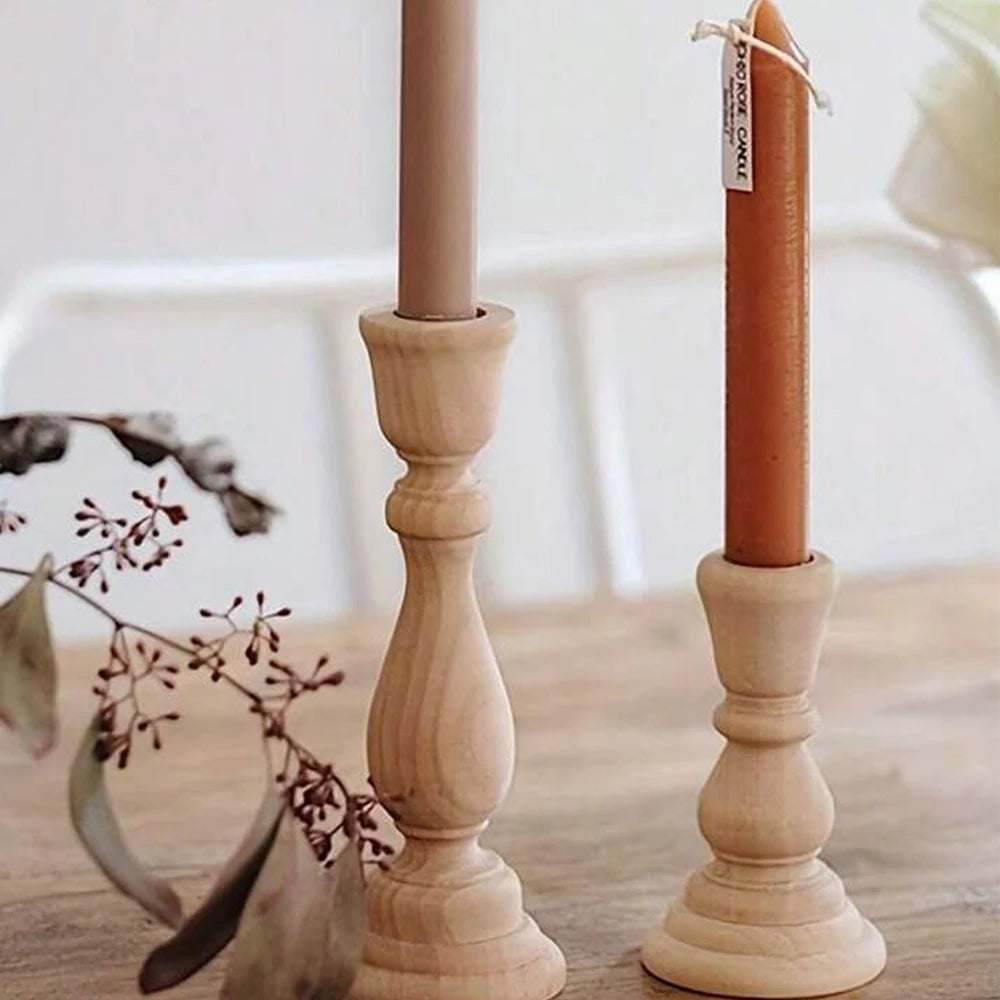 Wooden Candlesticks Unfinished Wood Candle Holder Pillar Taper Candle Stands for Wedding Party Birthday Home Table Decoration Zpaxo