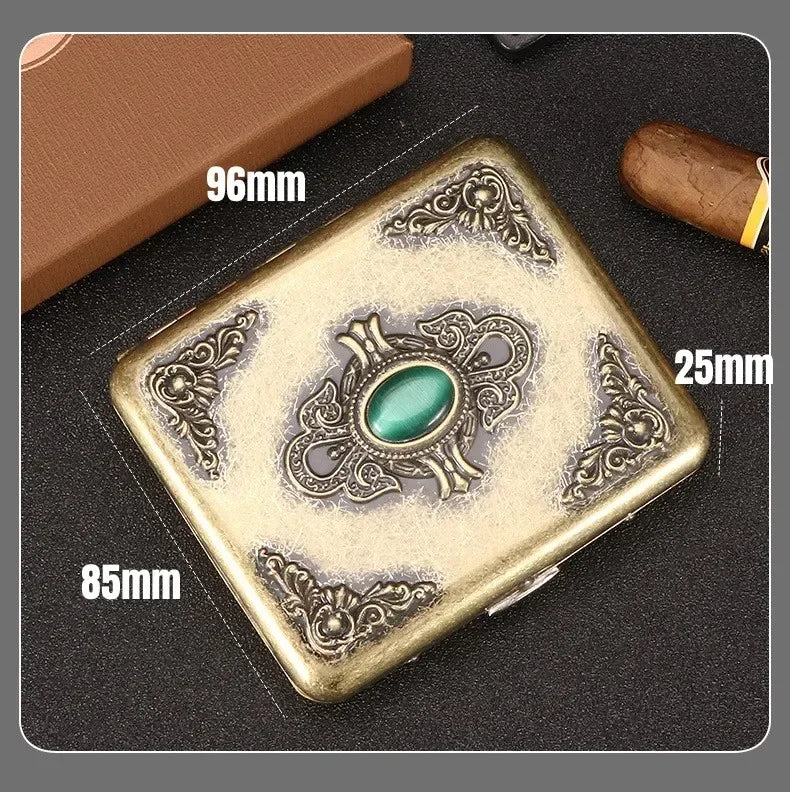 Vintage Relief jade Capacity 20pcs Cigarette Storage Case Pocket Metal Cigarettes Holder Vintage Relief Feather Men's Gifts Boxs Zpaxo