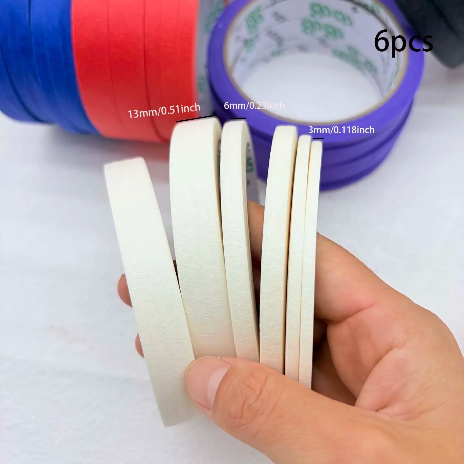 3/6 Rolls 3size Colorful Paper Masking Painters Tapes Painting Labeling Arts Crafts,Removal for Crafts, Labeling,DIY Decorative Zpaxo 6pcs white