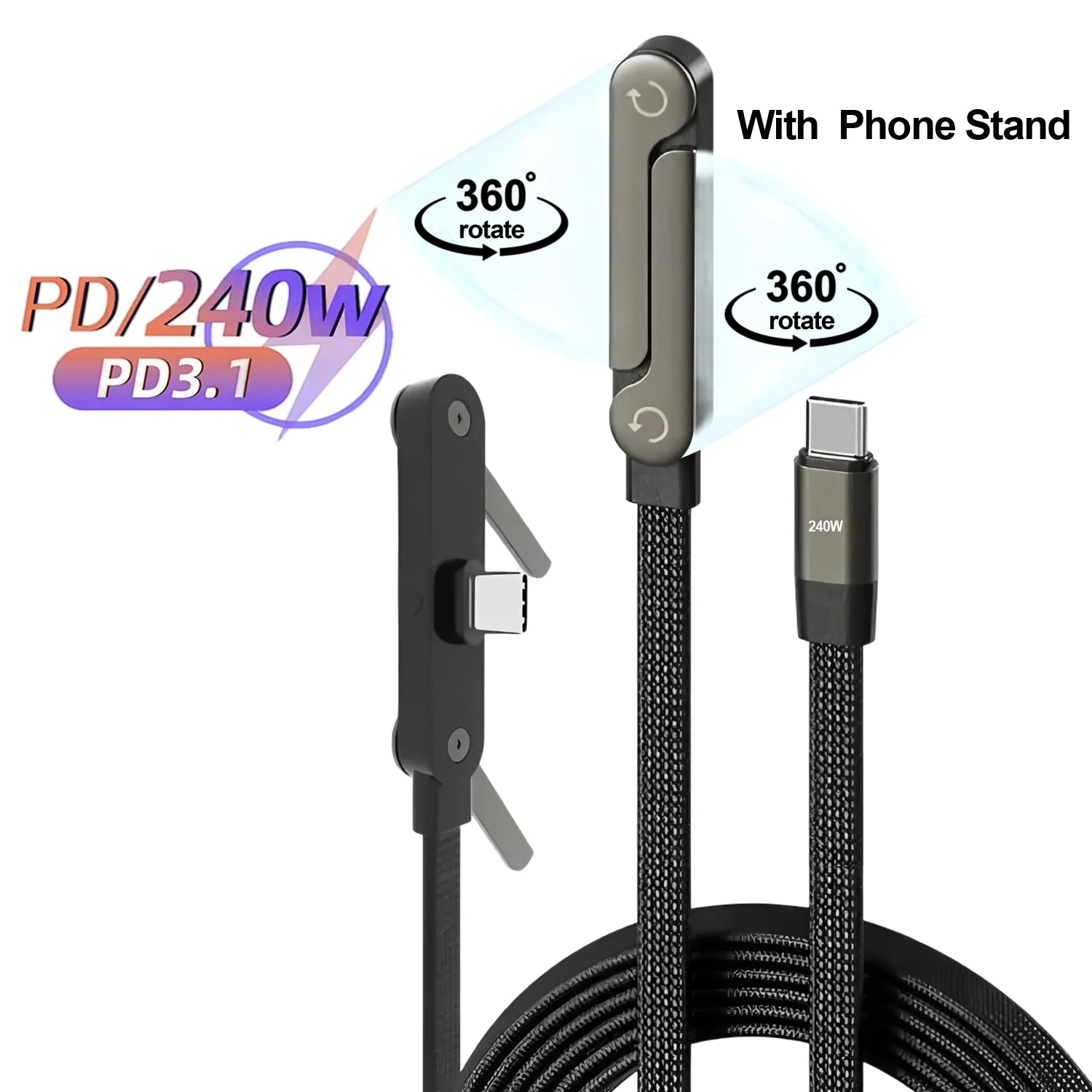 1 240W Fast Charging Foldable Holder Charger Cable Phone Stand Type-c