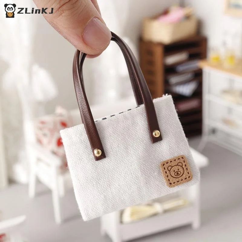 ▶Dollhouse Mini Simulation Canvas Bag Shoulder Bags Doll Clothes Accessories Micro Scene Decoration Pretend Play Toys Zpaxo