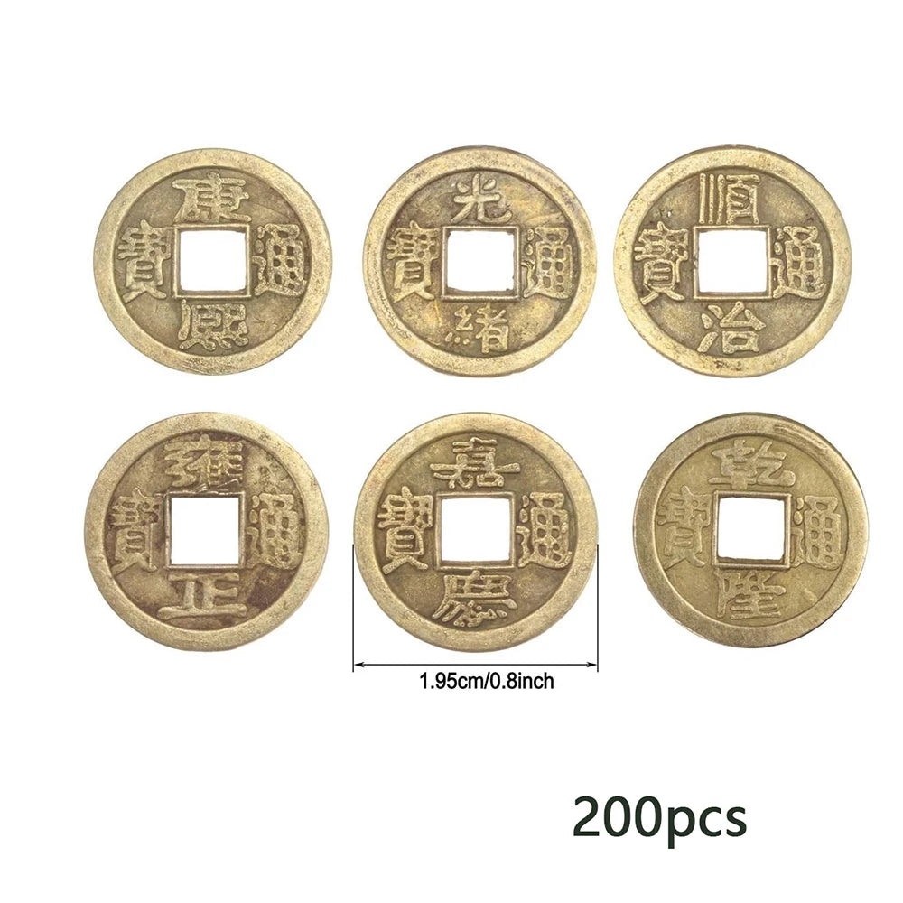 50/100/200Pcs Chinese Feng Shui Coins Antique Bronze Good Luck Ching Coins for Health and Wealth Home Office Car Decoration Zpaxo 200Pcs Mixed