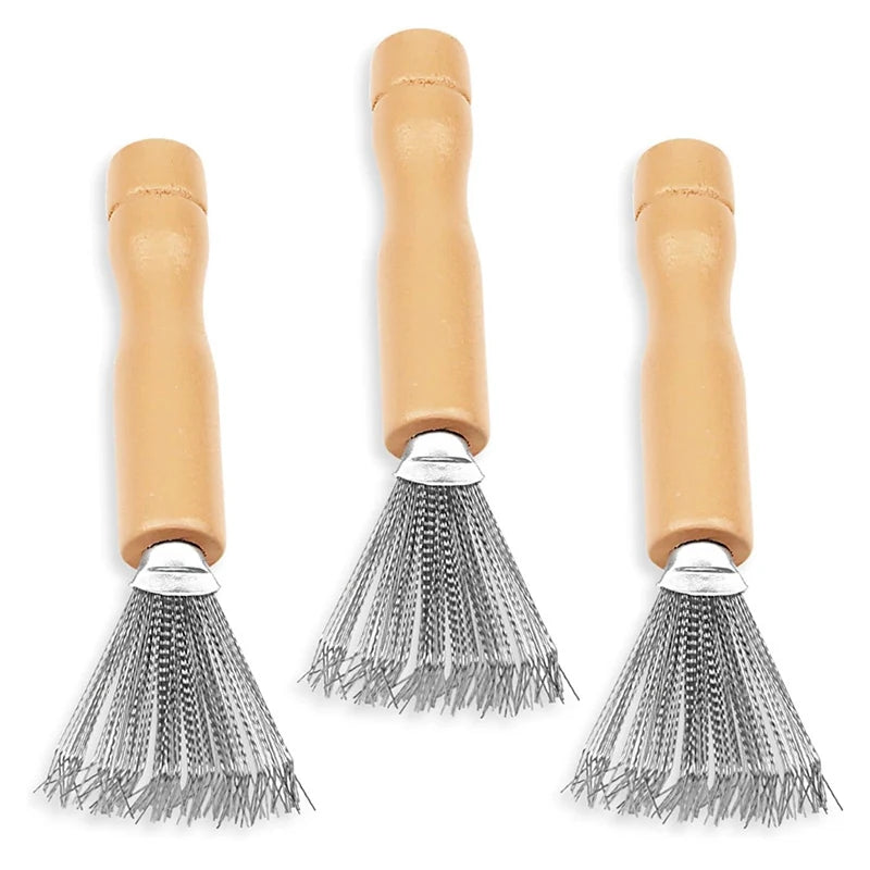 Hair Brush Cleaner Tool Wooden Handle Mini Dirt Remover Brushes Metal