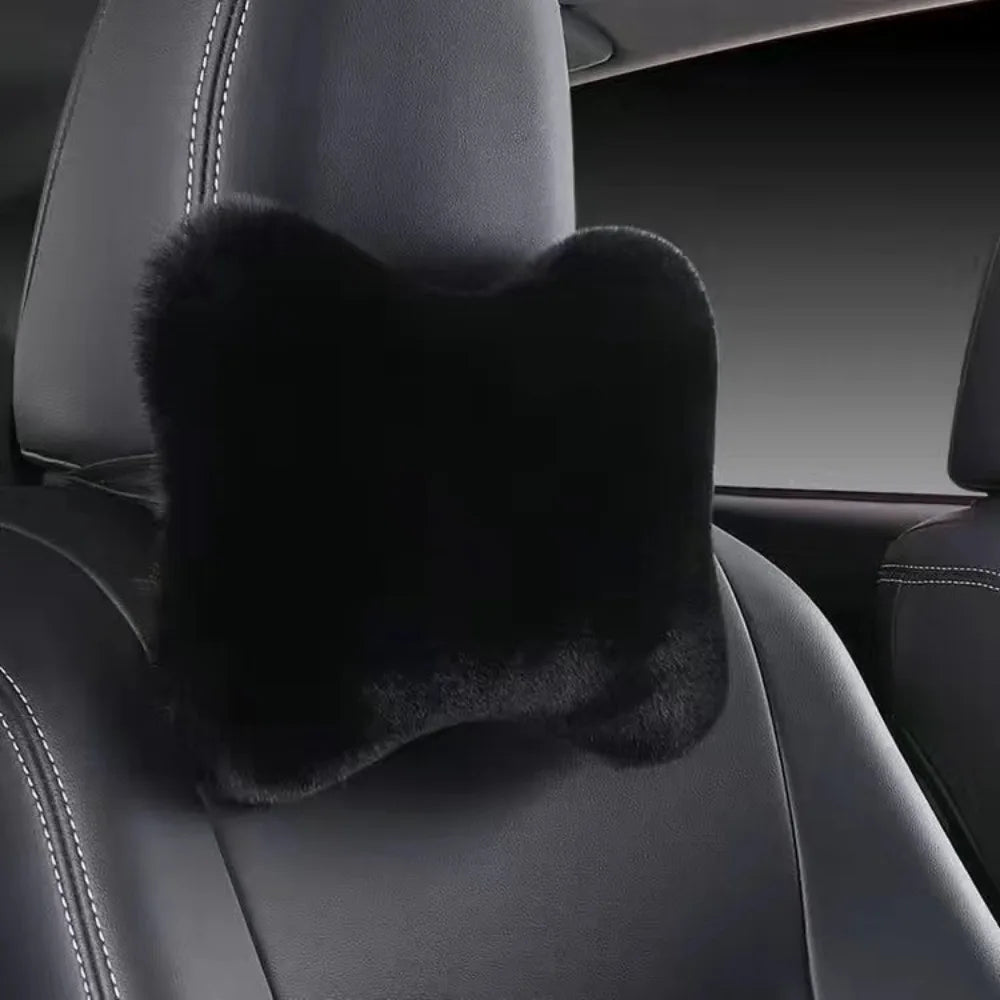 Soft Imitation Rabbit Car Headrest Pillow Cushion Foam Lumbar Zpaxo Black