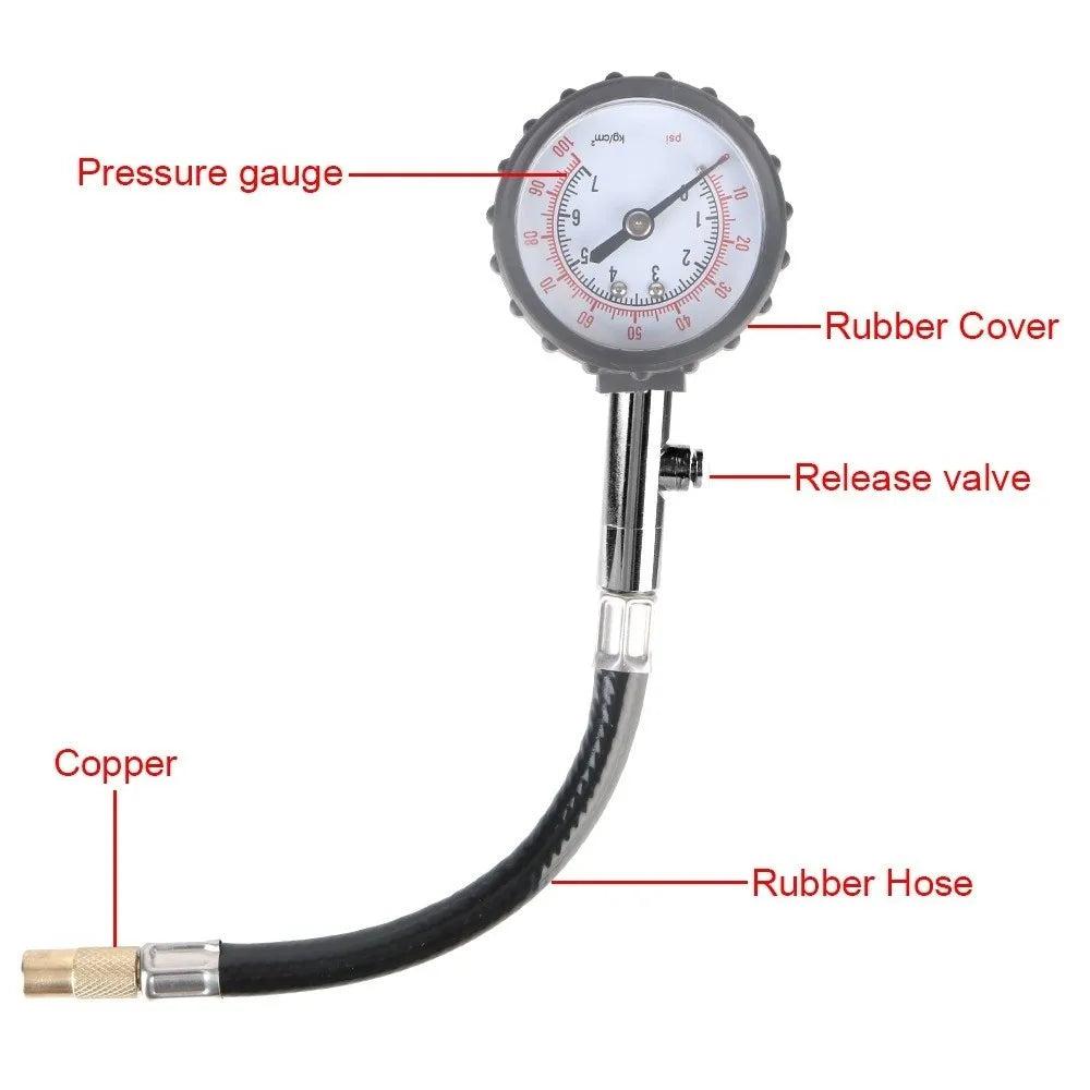 High-precision Tire Pressure Gauge Long Tube 0-100PSI Range Tyre Air Zpaxo