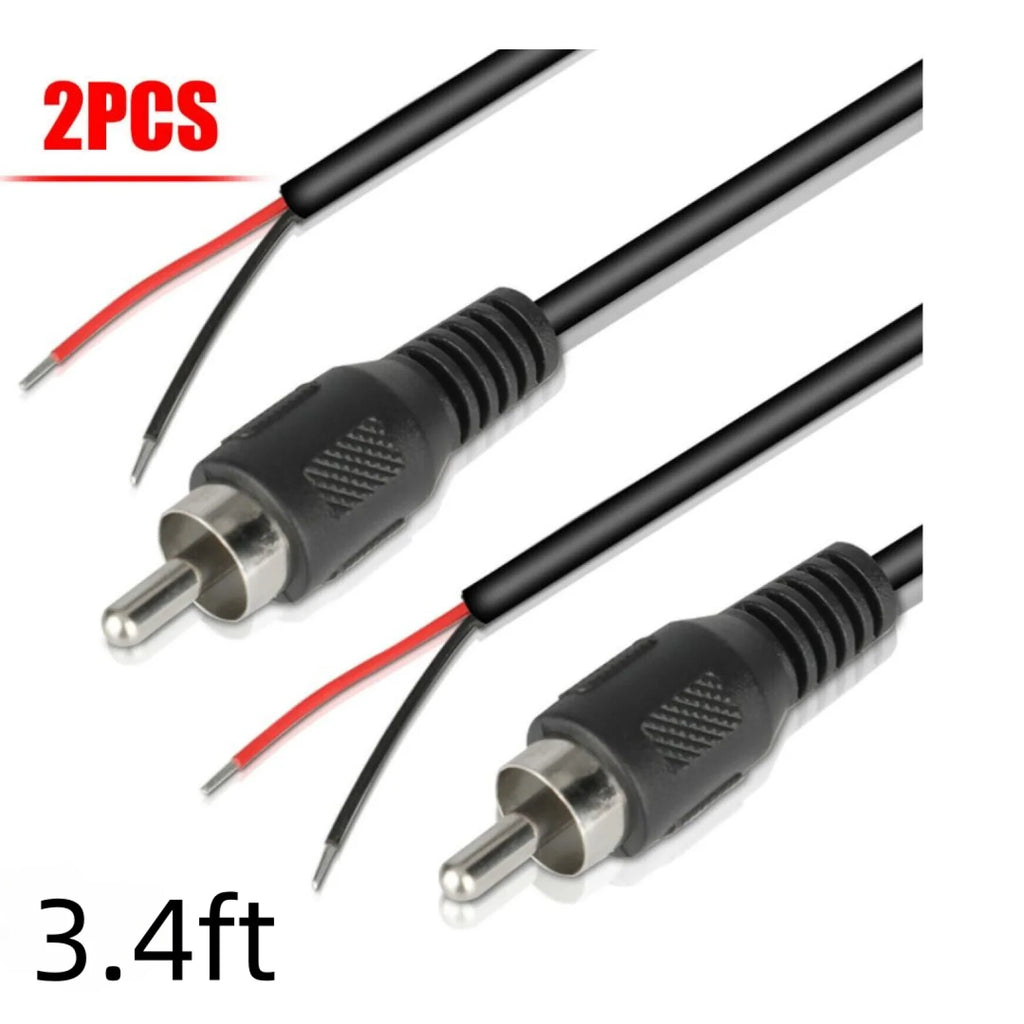 1m RCA Male Plug Bare Wire Open End Pigtail Audio Speaker Subwoofer