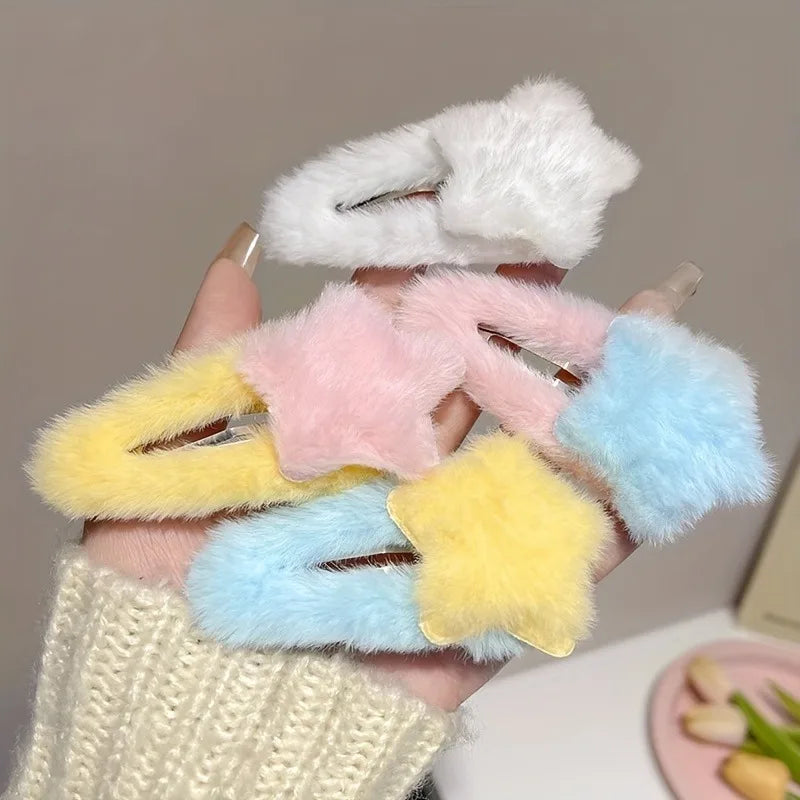 Plush Star Hair Clips Women Blocking Bangs Soft Accessories Girls
