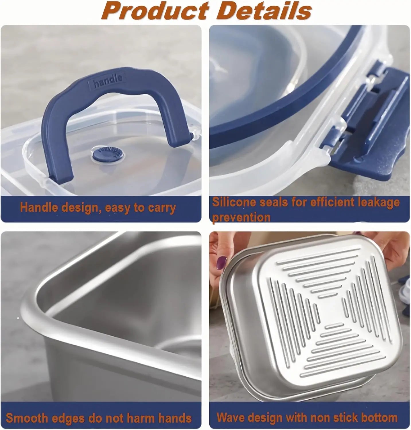 Airtight Stainless Steel Food Storage Container Lid Leakproof Lunch