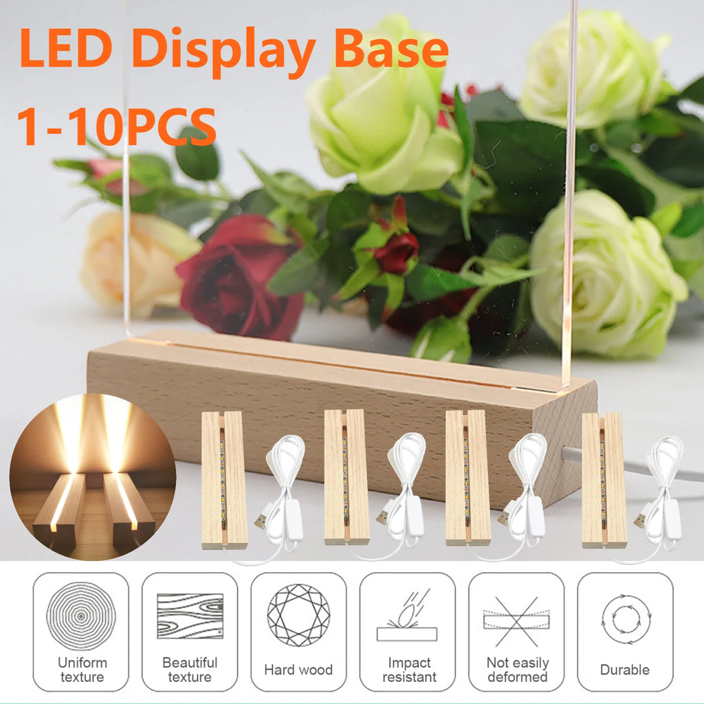 LED Wood Display Base-rectangle Crystal Lighted Base Stand Acrylic