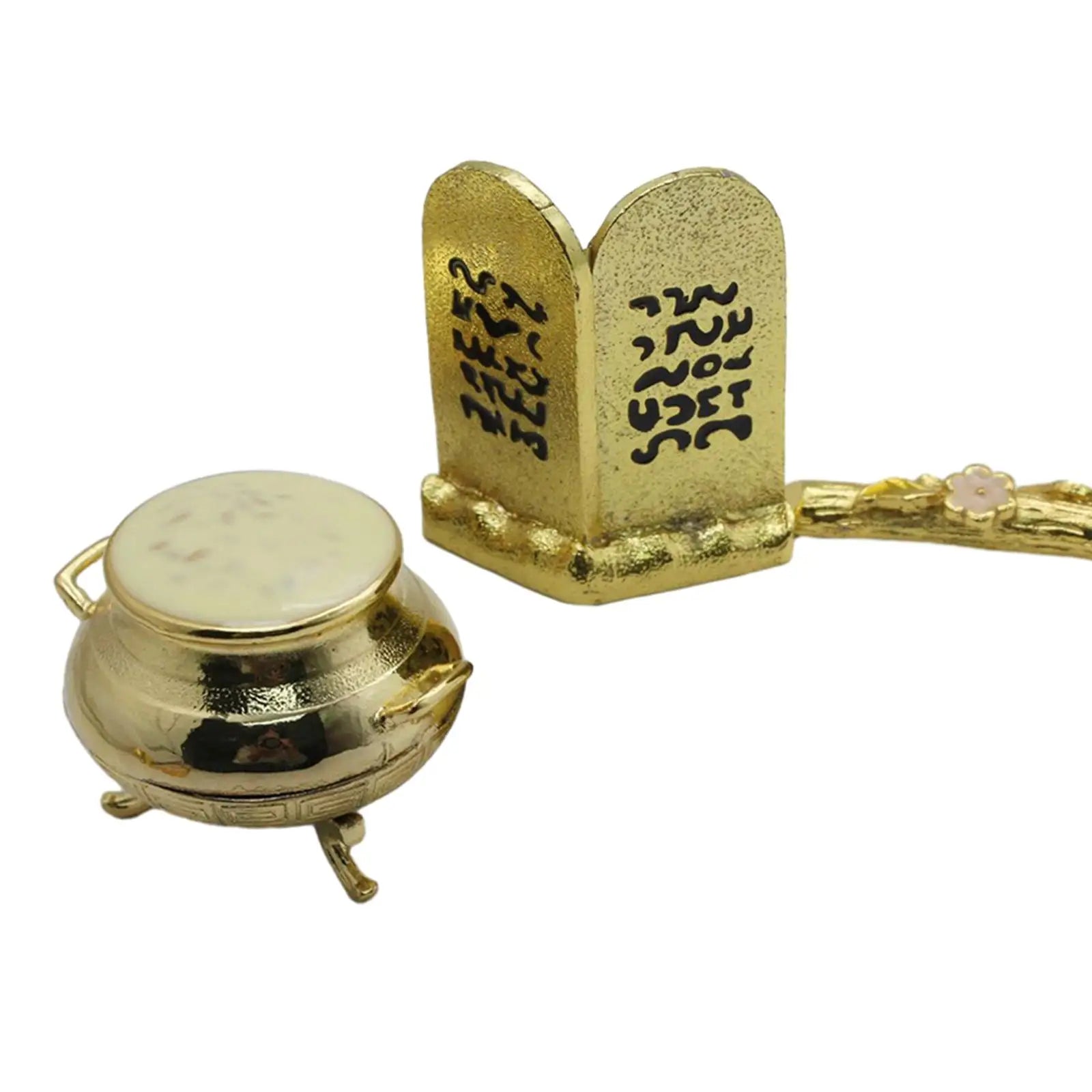 Ark of the Covenant 3-Piece Metal Set – Golden Jar & Aaron's Rod Religious Figurine Set Zpaxo