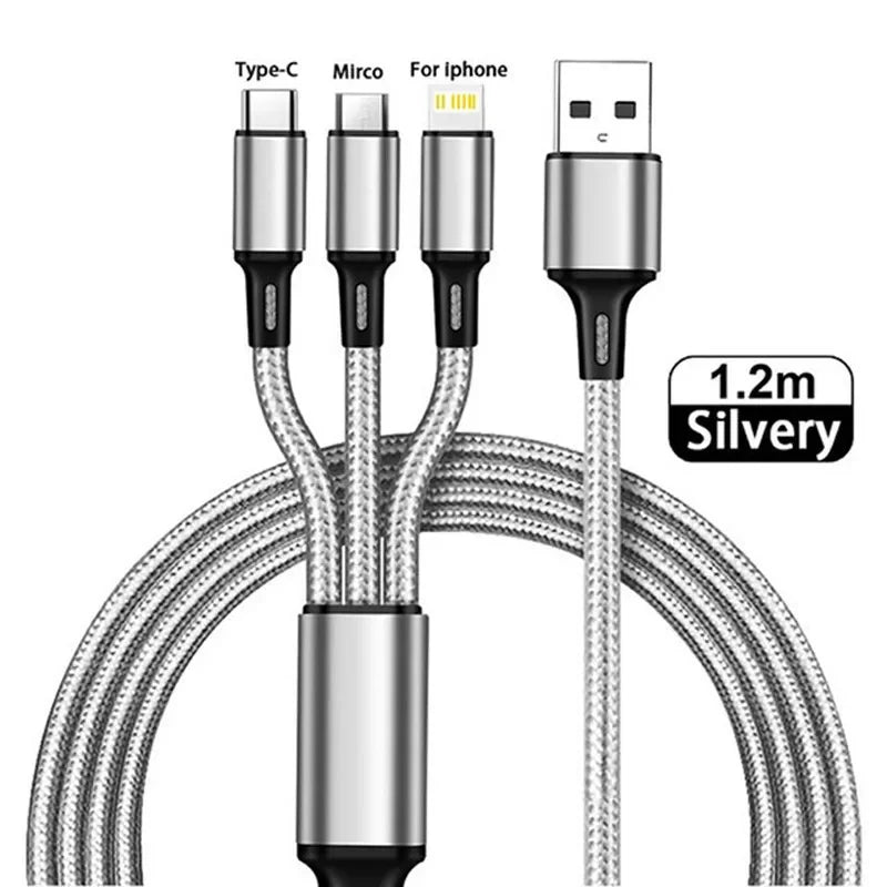 1 USB Fast Charging Cable C Micro IOS Multi Charger Iphone Huawei Zpaxo Silver