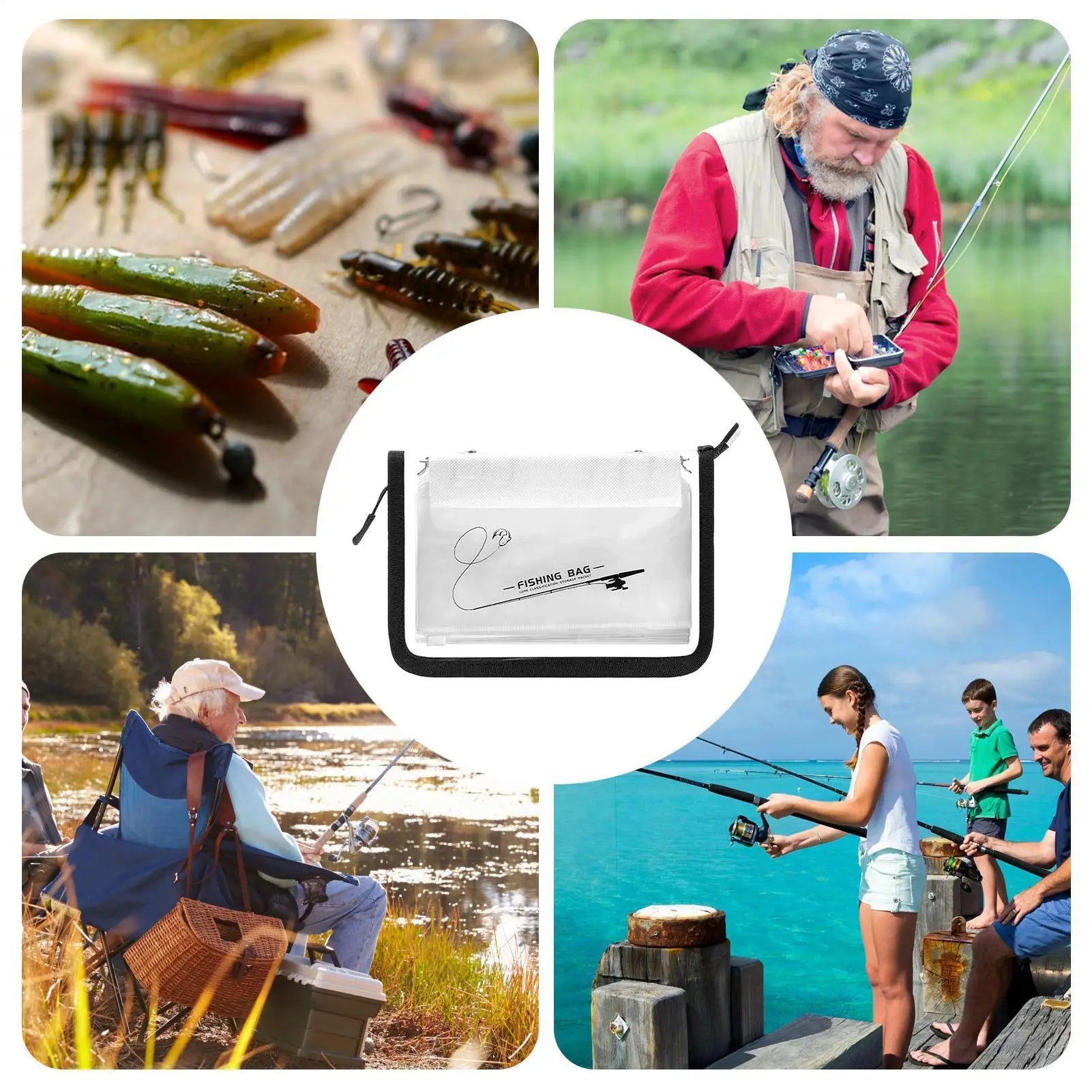 Fishing Bait Bag 10-Page Pvc Ring-Binder Clear Lure Organizer Fishing Tackle Holder for Boat Beach Shore Lake River Pond Zpaxo