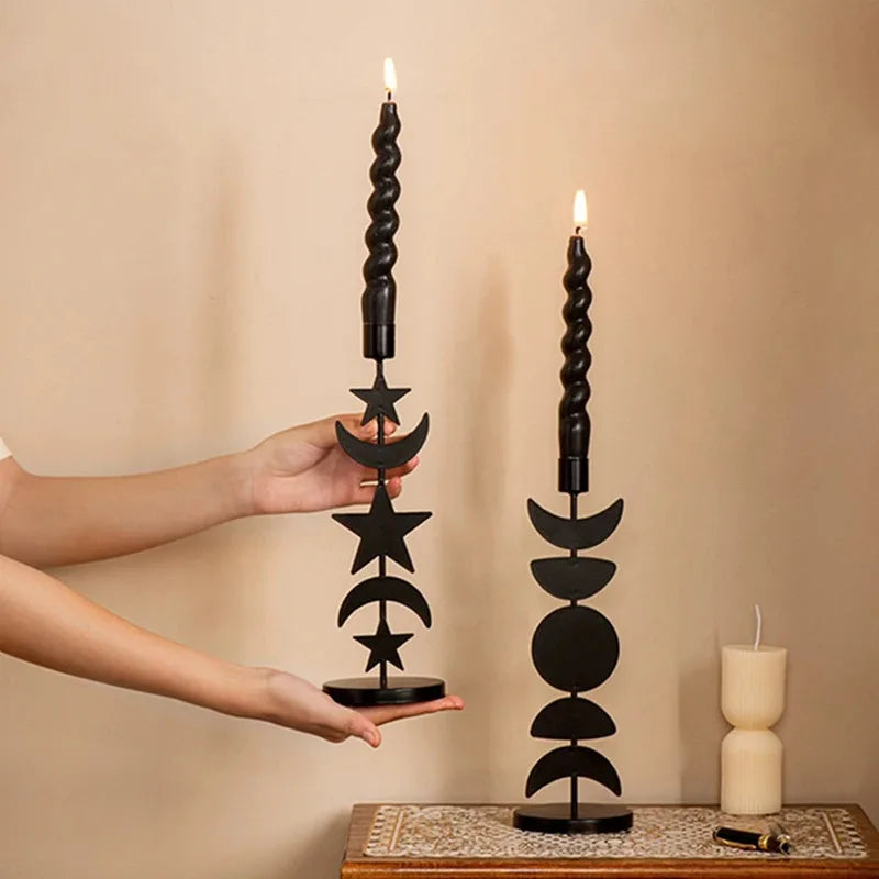 Nordic Wrought Iron Candle Holder Moon Star Design Romantic Tabletop