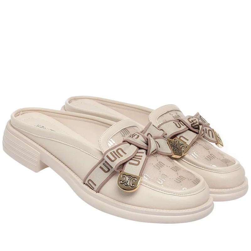 Loafers Baotou Half-slippers Women's Single Shoes 2023 Summer Bowknot Zpaxo