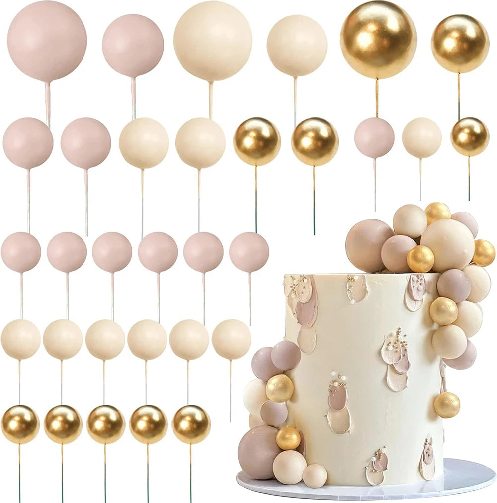 Ball Cake Toppers Colorful Pearl Decorations Birthday Wedding Baby Zpaxo cream color
