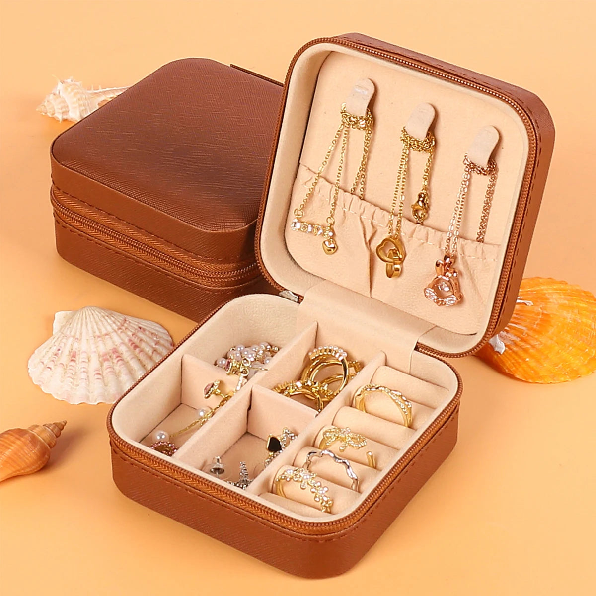 Portable Jewelry Storage Box Travel Jewelry Organizer Case Leather Storage Earrings Necklace Ring Jewelry Display Zpaxo