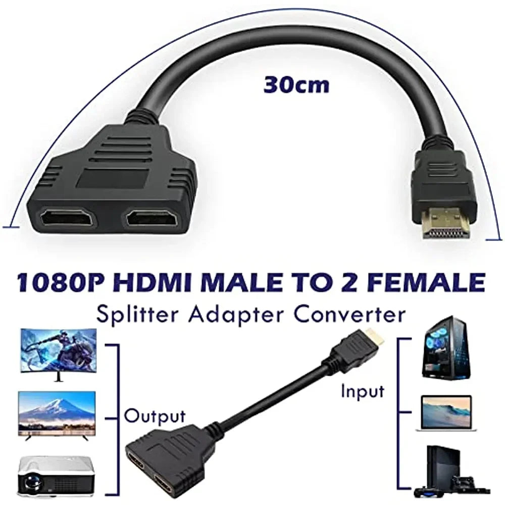 HDTV Cable 2 Dual Port Splitter Out 4K Male Female Adapter Laptop TV
