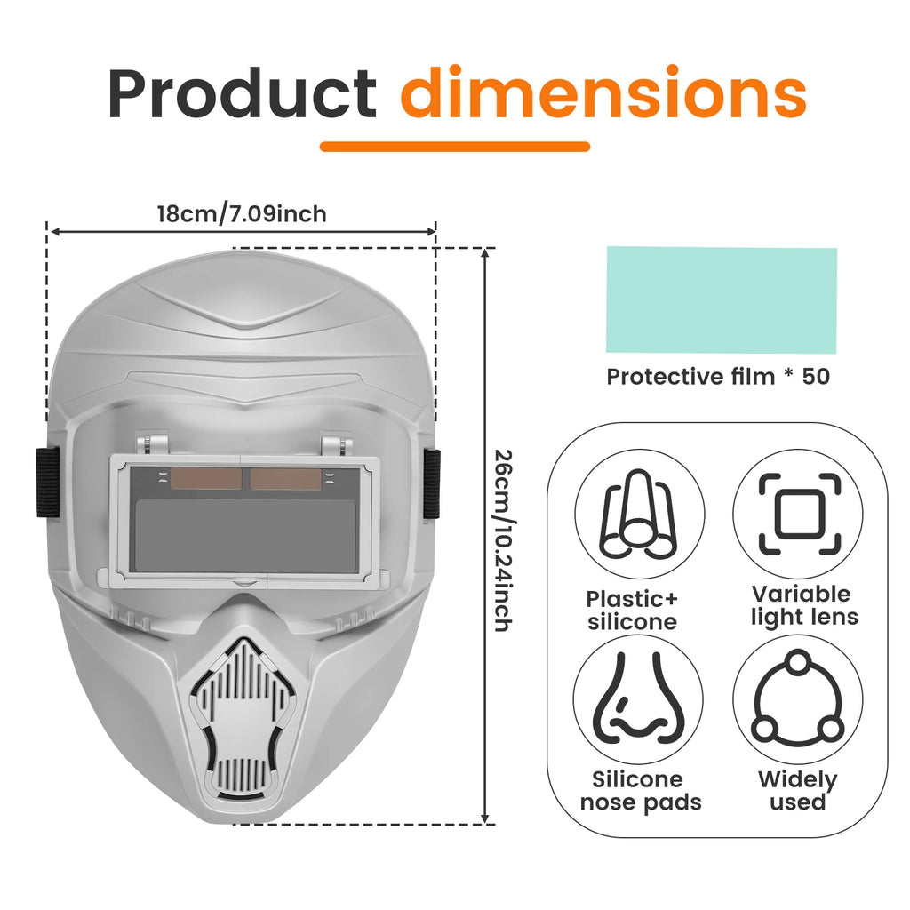 Professional Auto Darkening Welding Helmet, Adjustable Shade 9-13 Welding Mask with Silicone Nose Pad, Breathable Padding Hood Zpaxo with 50pcs Lens