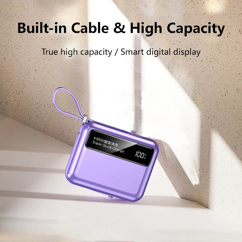 Lenovo 50000mAh 66W Power Bank Built-In Dual USB-C Cable Fast Charge Digital Display Power Bank For iPhone Samsung Zpaxo