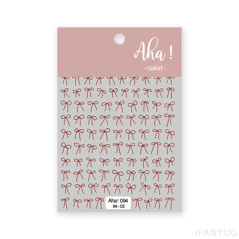 Wine Red Gilt Bow Nail Sticker Silver Gold Laser Nail Sticker Combination of Different Sizes Self-Adhesive Nail Art Decoration Zpaxo 094-03