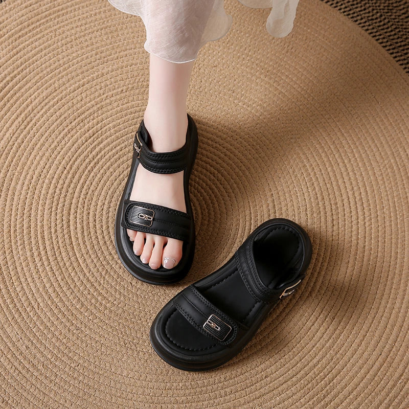 Women's Round Open Toe Comfortable Solid Sandals Summer Women Fashion Zpaxo