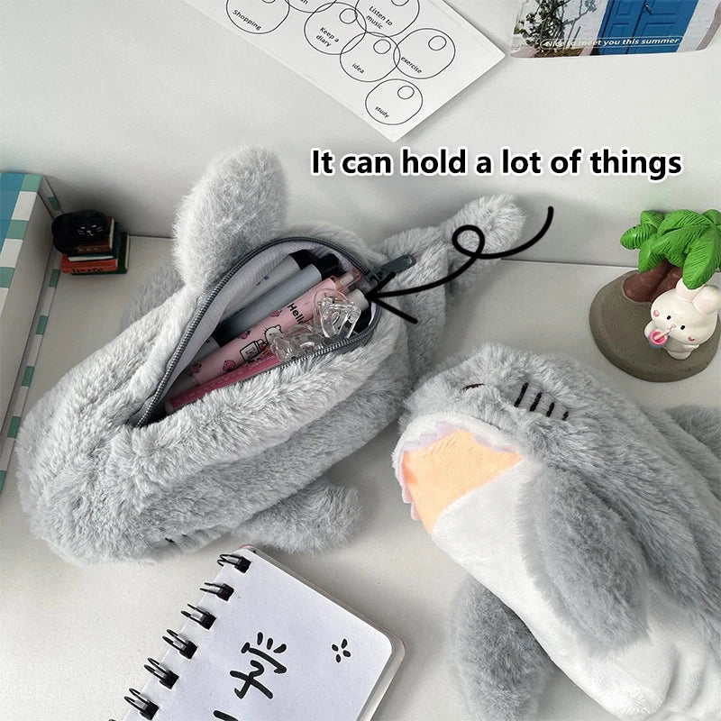 Cute Plush Ocean Shark Pencil Case Cosmetic Bag Portable Large Capacity Pen Pouch Stationery Storage Box School Office Supplies Zpaxo