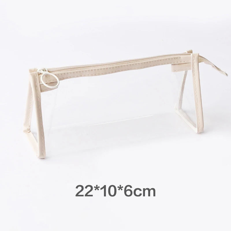 Student Transparent Pencil Case Large Capacity Pencil Case Waterproof Pen Bag Cosmetic Bag For School Stationery Office Supplies Zpaxo Beige