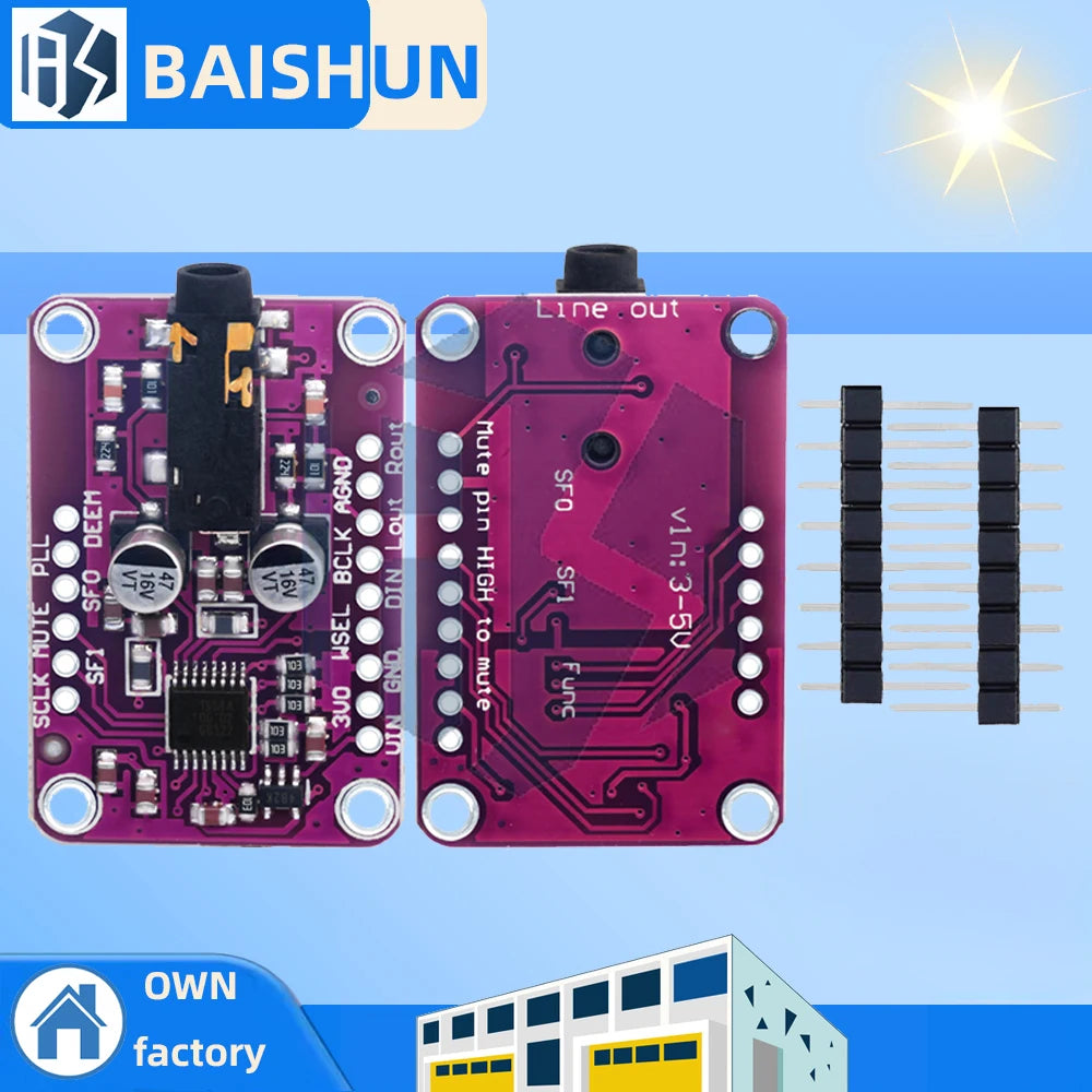 DA1334A I2S Stereo Audio DAC Decoder Module, 3.3V-5V Wide Voltage Compatible with for Arduino Zpaxo