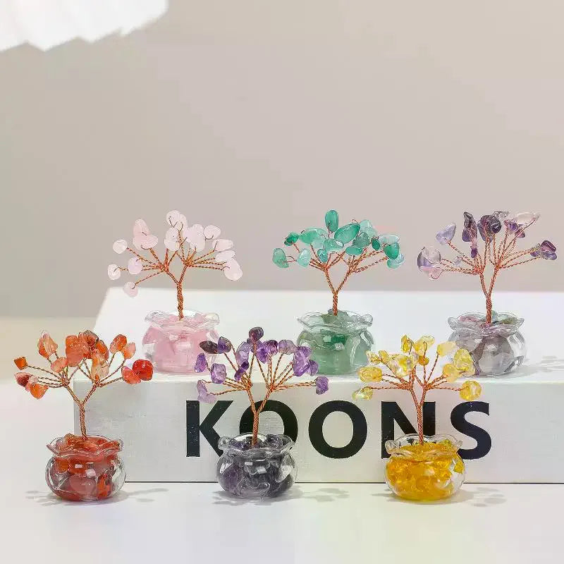 Office Desk Decor Cartoon Style Feng Shui Decoration Natural Yellow Crystal Money Tree Mini Ornament With Red Agate Zpaxo