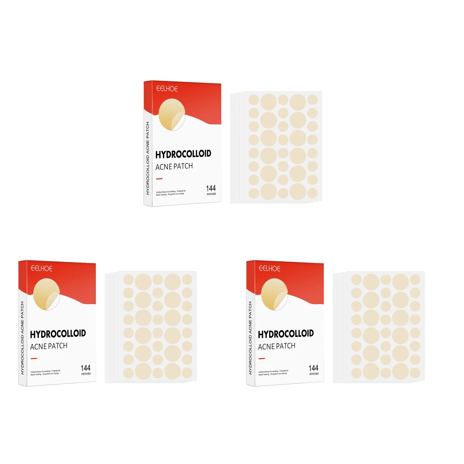 Hydrocolloid Acne Patches 2 Sizes Invisible Makeup-Friendly Pore Care Acne Pimple Patch Breathable for Comedones Treatment Zpaxo 3 x 144pcs Boxed