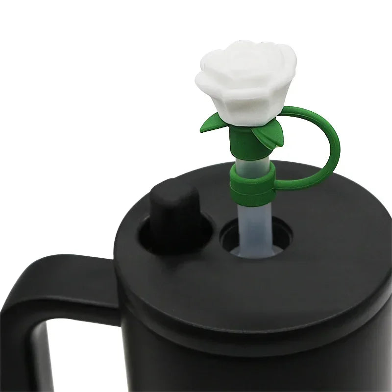 Rose Flower Silicone Straw Cap 9-10mm | Dustproof Plug Cover Straw Cap Accessory Zpaxo B