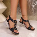 Sexy Heel Sandals Summer Fashion Rivets Transparent Thick Heeled Zpaxo black 36