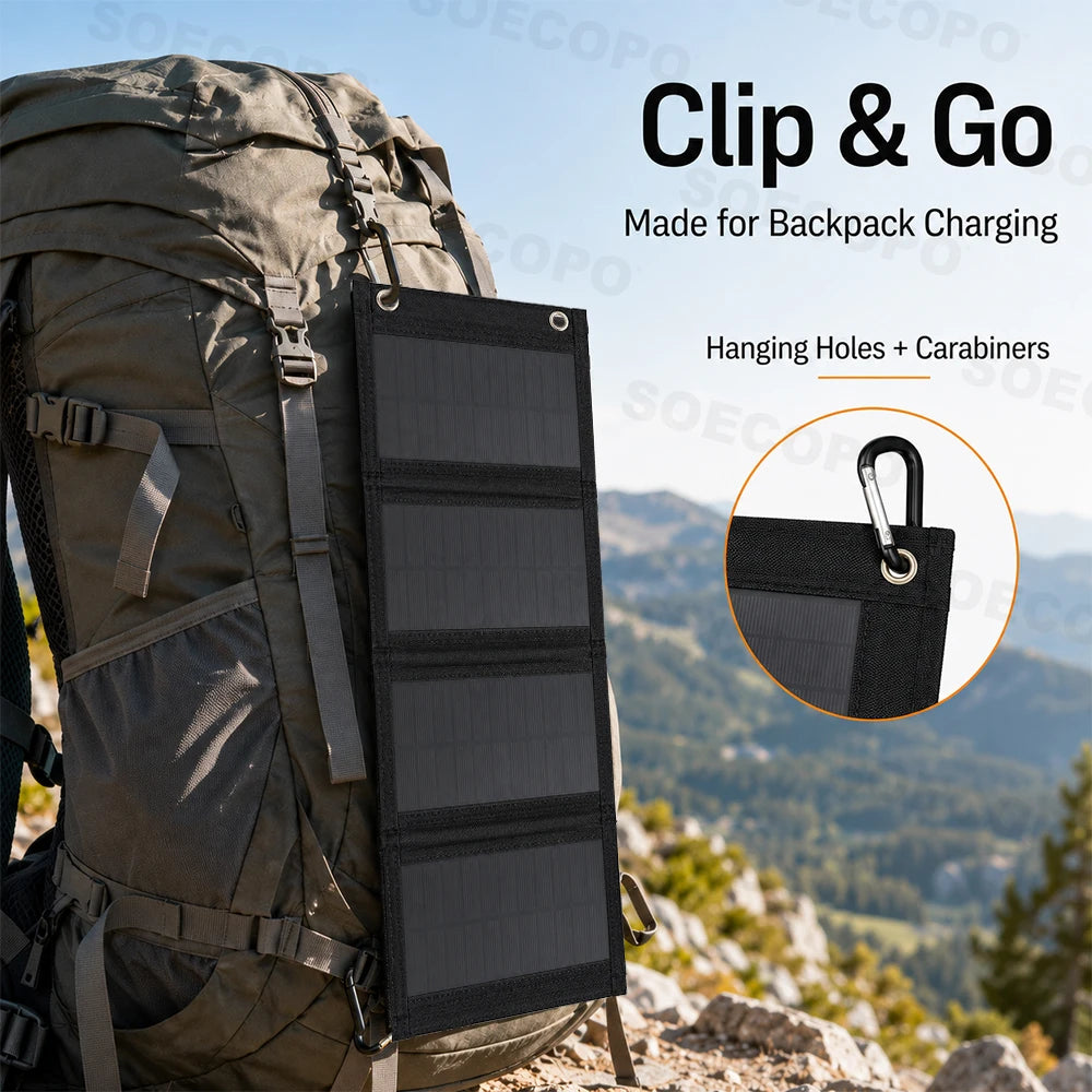 Portable 20W Foldable Solar Panel USB Charger Lightweight Solar Power Bank Charger for Backpacking Camping Outdoor Activities Zpaxo
