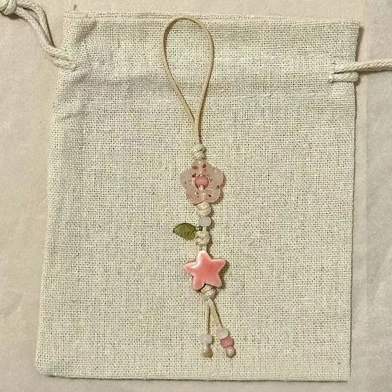 Cute Star Flower Phone Charm Strap Kawaii Ceramic Beaded Lanyard Zpaxo A4
