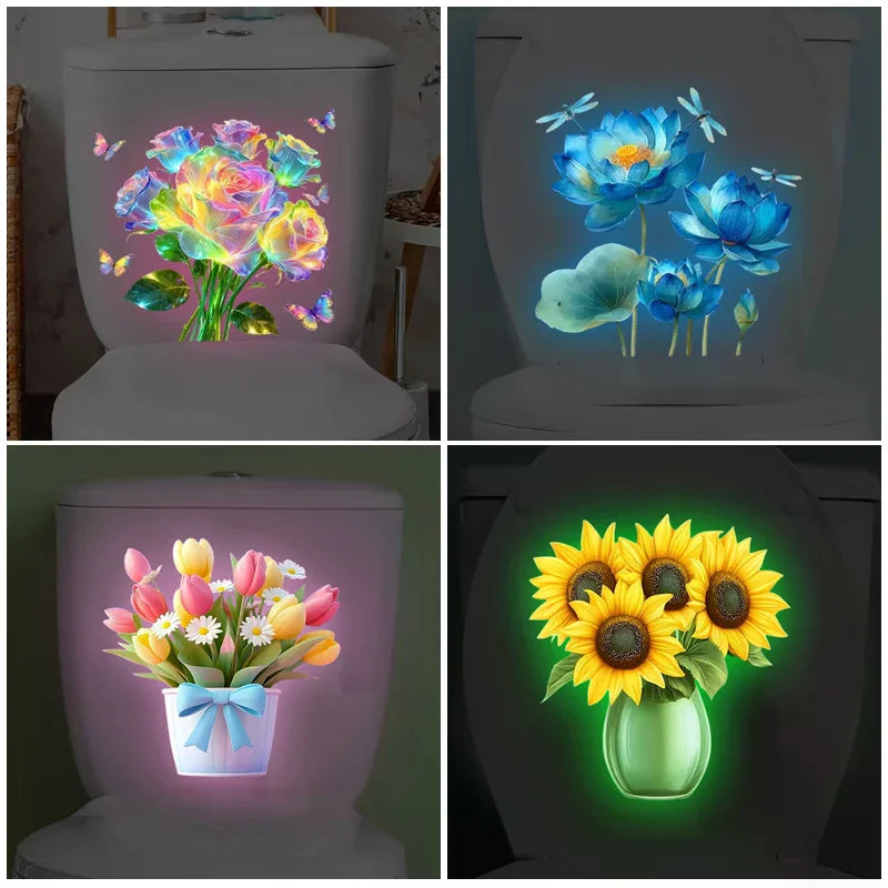 Glow-in-the-Dark Flower Toilet Sticker Luminous Toilet Decal Removable Self-Adhesive Home Decor Stickers For Bedroom Living Room Zpaxo