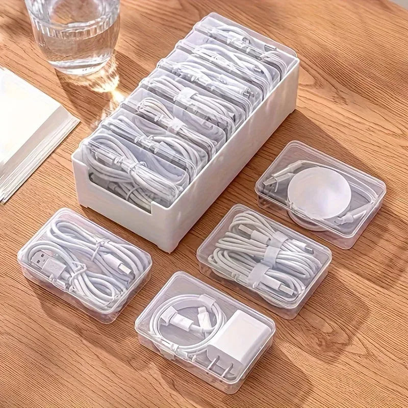 Clear Data Cable Storage Box Durable Messy-Free Cable Organizer Box Plastic Reusable Desktop Cable Organizer For Office Supplies Zpaxo