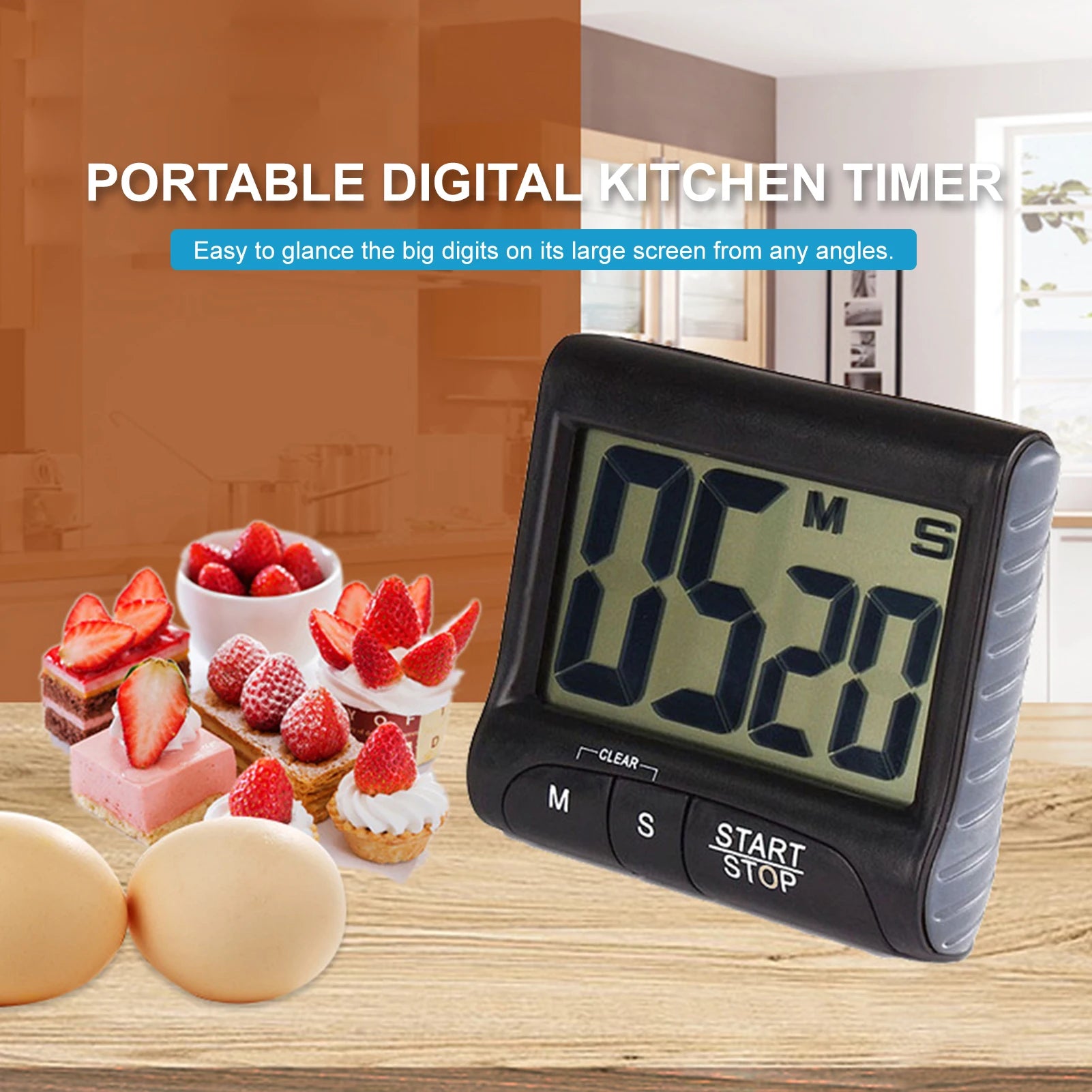 Digital Kitchen Timer Display with Strong Magnet Back Stand Hanging Hole Loud Alarm LCD Cooking Clock for Workout Baking Egg Zpaxo