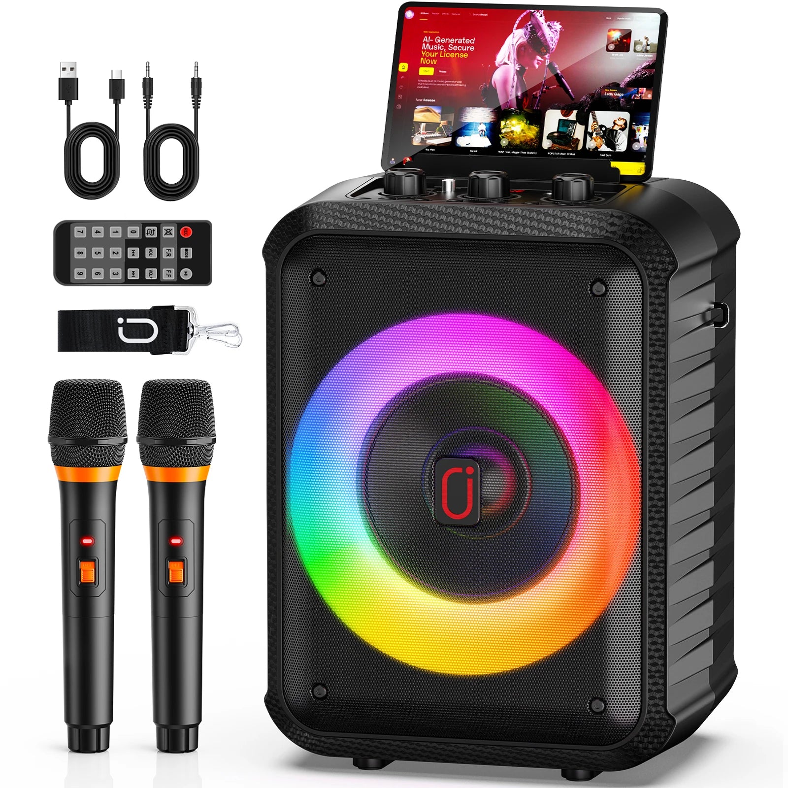 Dual Wireless Microphone Satchel Bluetooth Karaoke Audio Bt Usb Tf
