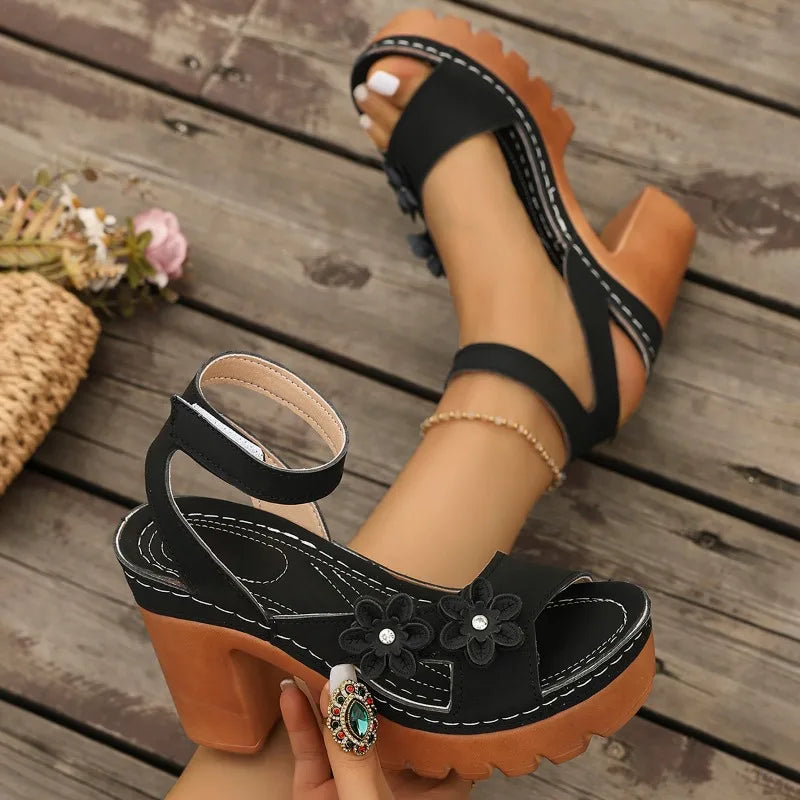 Summer Women's Fish Mouth Open Toe Rhinestone Embellishment Heel Zpaxo black 41