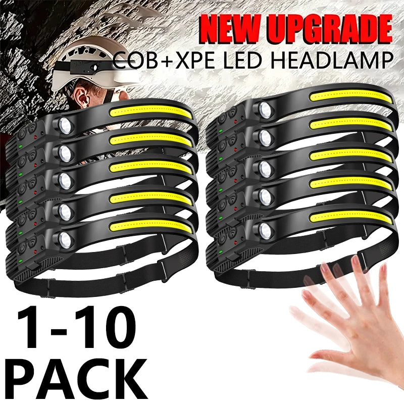 XPE+COB Dual LED Sensor Headlamp USB Rechargeable Head Flashlight Zpaxo