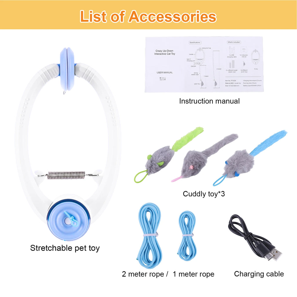 Door Hanging Auto-Rebound Cat Toy Retractable Kitten Teaser with 3 Catnip Mice Interactive Pet Play Toy for Indoor Playing Exer Zpaxo