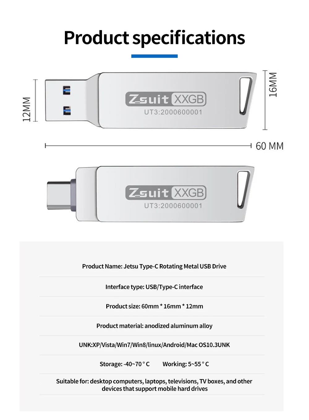 Zsuit 10 pcs/lot 32G USB Flash Drive Metal Memory Stick USB 3.0 Flash Drive 64G 128G 32GB Double C Disk c USB Flash Drive Zpaxo