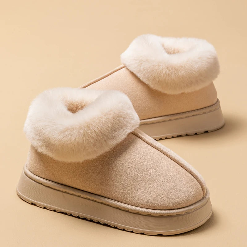 Women's Winter Slippers Non-slip Indoor House Shoes Plush Fleece Zpaxo Beige 42-43