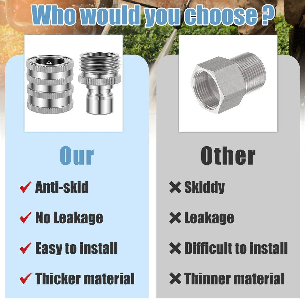 4Pcs Thread Tap Coupling Stainless Steel Garden Hose Quick Connector Water Hose Fitting 3/4inch Pressure Washer Pump Adapter Zpaxo