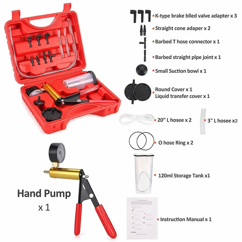 2-in-1 Vacuum & Pressure Hand Pump Tester for Auto Brake Fluid Drain, Includes Sturdy Aluminum Manometer and Suction Pistol Zpaxo