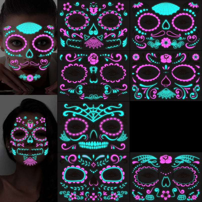 Halloween Halloween Face Tattoo Sticker Temporary Skin Tattoo for Party Festival Makeup Tattoo Glow in The Dark Body Sticker Zpaxo