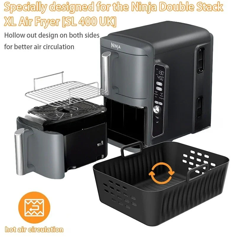 Silicone Air Fryer Liners for Ninja SL400 SL401 Double Stack XL Basket Reusable Air Fryer Baking Tray Airfryer Accessories Hot Zpaxo